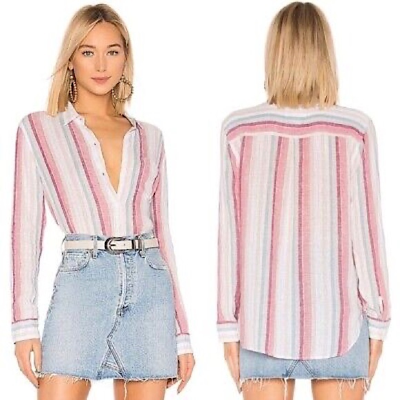 Rails Charli Button Down Top Tropic Metallic Stripe Linen Blouse Top Revolve M - Picture 3 of 16